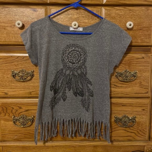 Dreamcatcher Grey T-shirt with Fringe - Picture 1 of 3